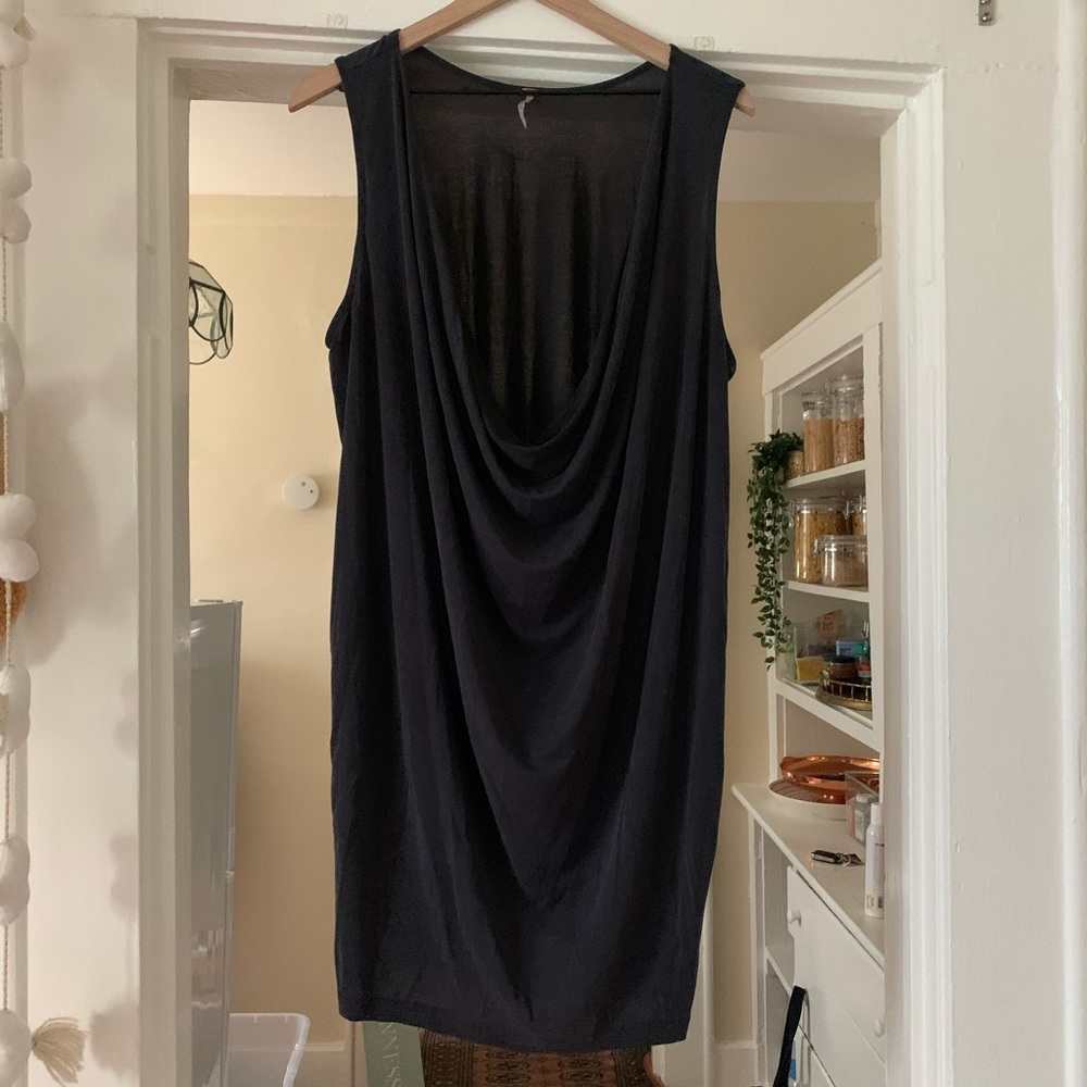 Free People Charcoal Gray Plunging Neck Dress